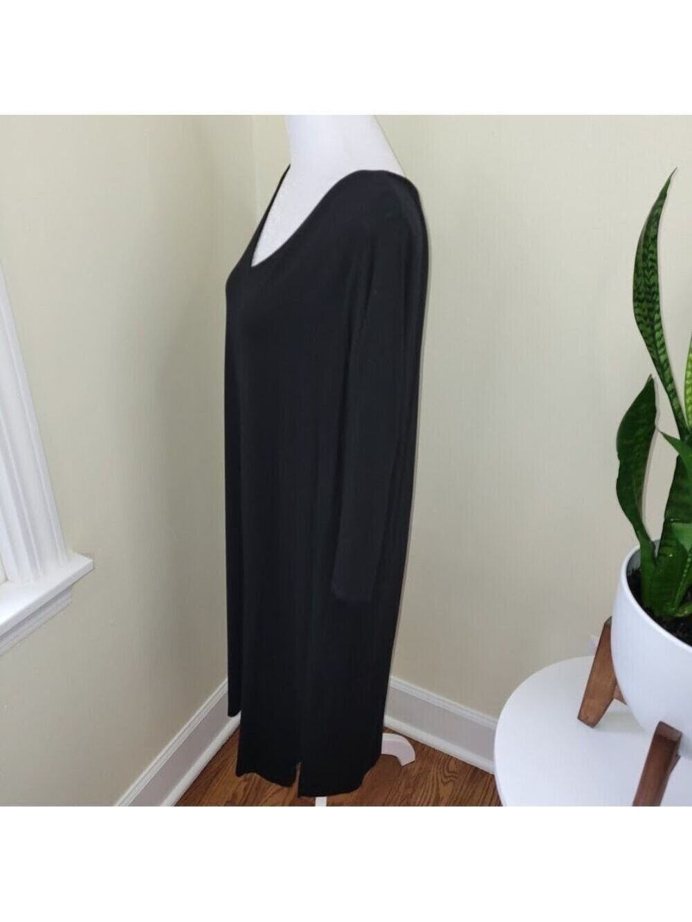 Eileen Fisher Black Long Sleeve Crewneck Shift Dress Women's Size L - Picture 4 of 12